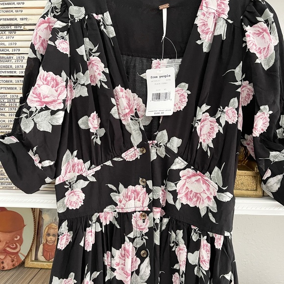 FREE PEOPLE Love of My Life Midi dress black with pink green flower print NWT - Picture 6 of 13